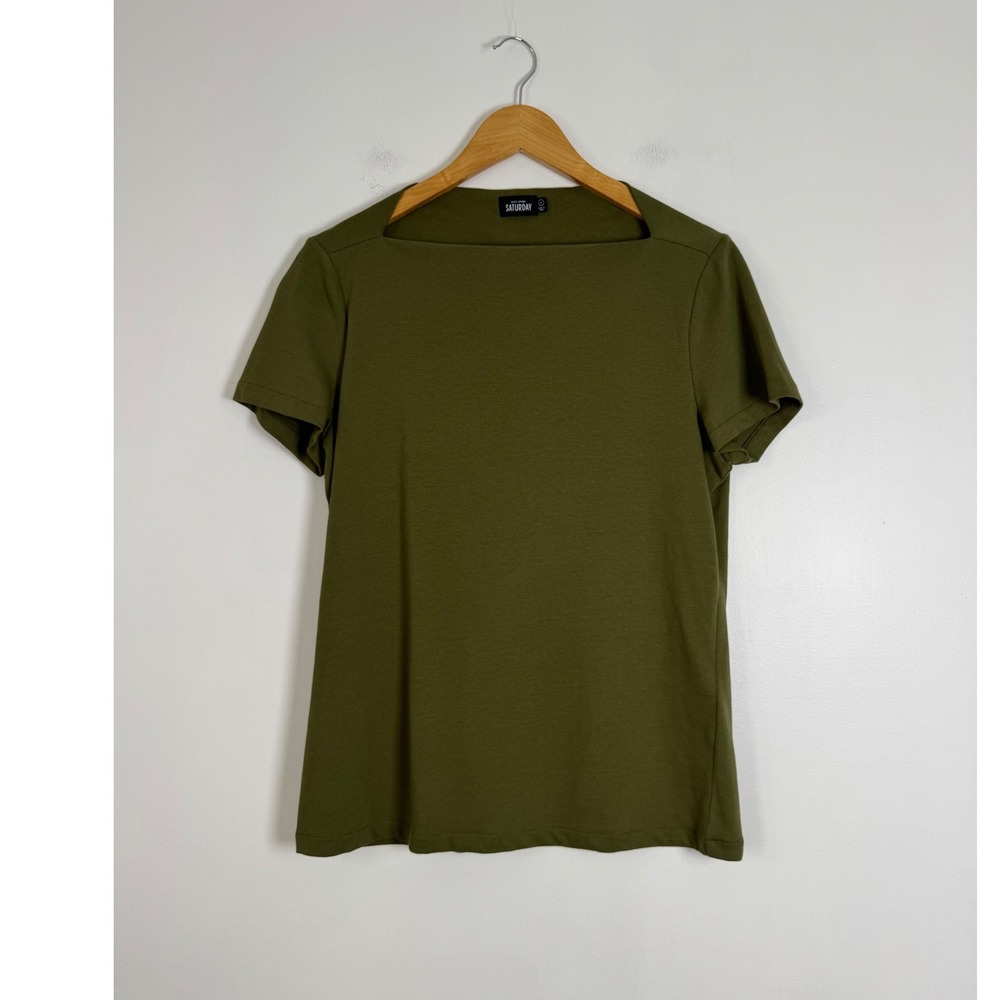 Minimalist Kate Spade Saturday Womens LG T-Shirt Olive Green Square Neck Cotton